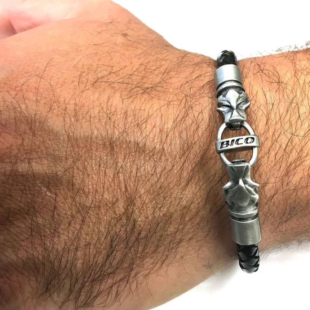 Black or Brown Braided Leather Bracelet for Men